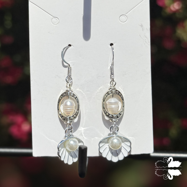 Pearl Drop with Shell Earrings Pearl Drop w/ Shell Earrings