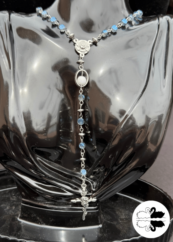 Blue Glass & Silver Rosary