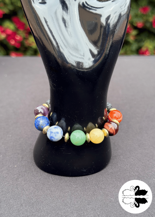 Large Chakra & Lava Stone Bracelet (w/ Spacers)