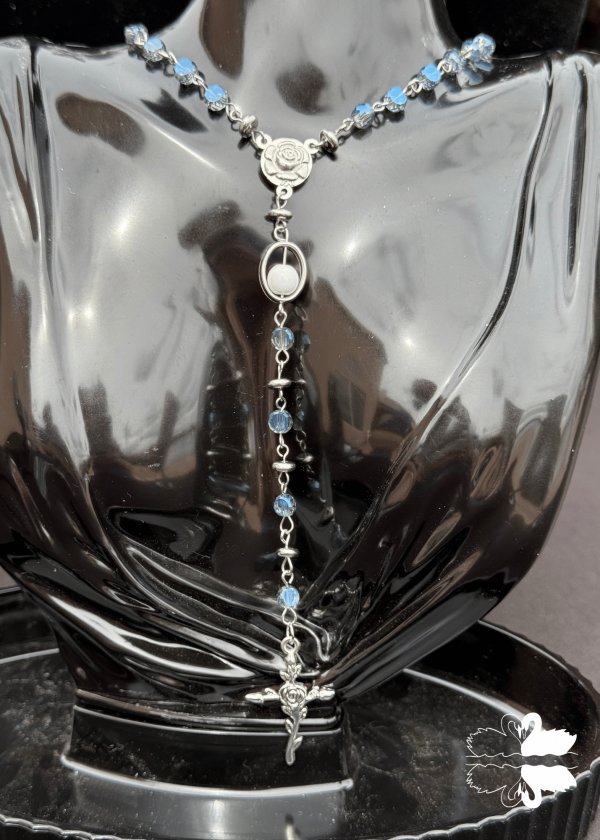 3 Blue Glass & Silver Rosary