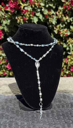 Blue Pearl & Silver Rosary