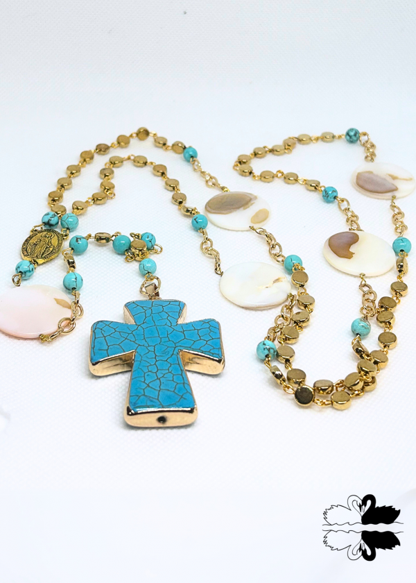 r7 Turquoise, Sandstone & Gold Rosary